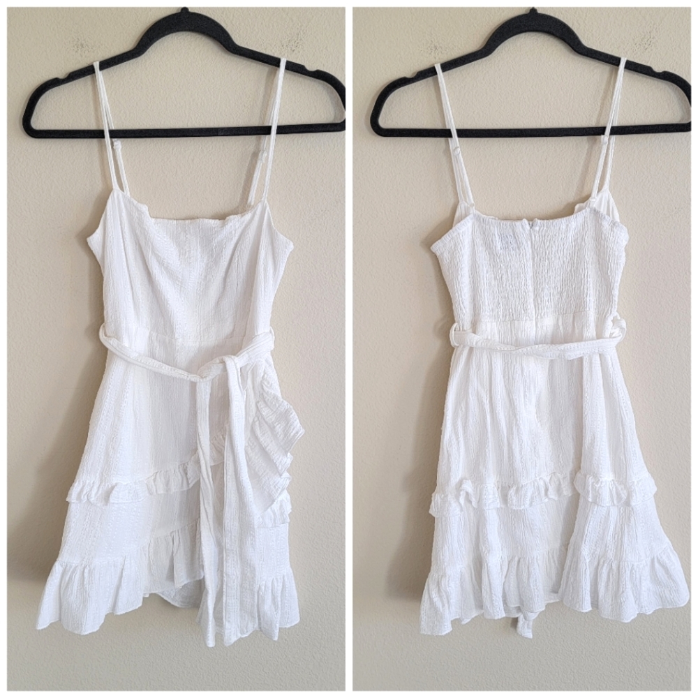 Princess Polly white ruffled Waist tie mini dress